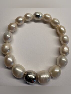 Silpada Pearl Stretch Bracelet Sterling Silver Accent 7” Stackable